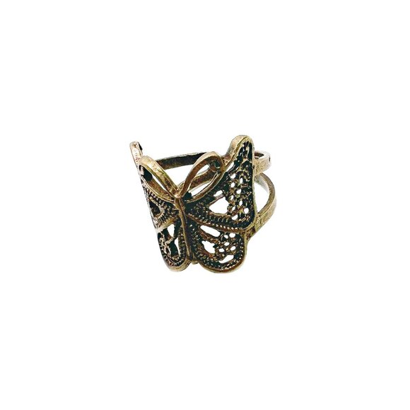 Filigree Butterfly Ring Vintage Style Adjustable Antique Bronze Tone Boho - Picture 2 of 7